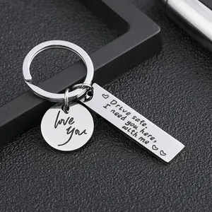 Slogan Pattern Car Keychain, Personalized Heart Tag, Stainless Steel Keychain for Car, Round Shaped Keychain for Car, Keychain for Car, Car Interior Accessories