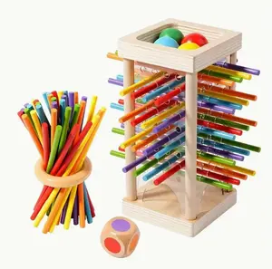 Wooden Pick Up Sticks & Ball Drop Tower Set - Colorful Sticks, Dice & Interactive Game Tower for Strategy, Fine Motor Skill & Hand-Eye Coordination, Fun Educational Activity for Preschoolers' Learning & Play development cognitive