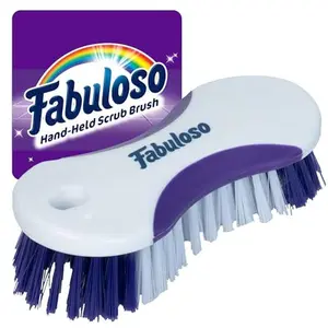 Cleaning Brush, Compact Hand Scrub Brush with Easy Grip Rubber Texture for Kitchen, Bathroom, Tile, Baseboards and Floors, Firm Bristles for Indoor Surface Cleaning, White & Purple, 6 Inch