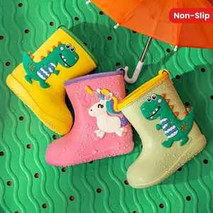 New[Colorful Rain Boots] Waterproof Non-Colorful Cartoon-On Rain Boots Youngsters - Featuring Dinosaur, Unicorn, & Crocodile Designs - Perfect Outdoor Adventures & Casual Attire, All Seasons
