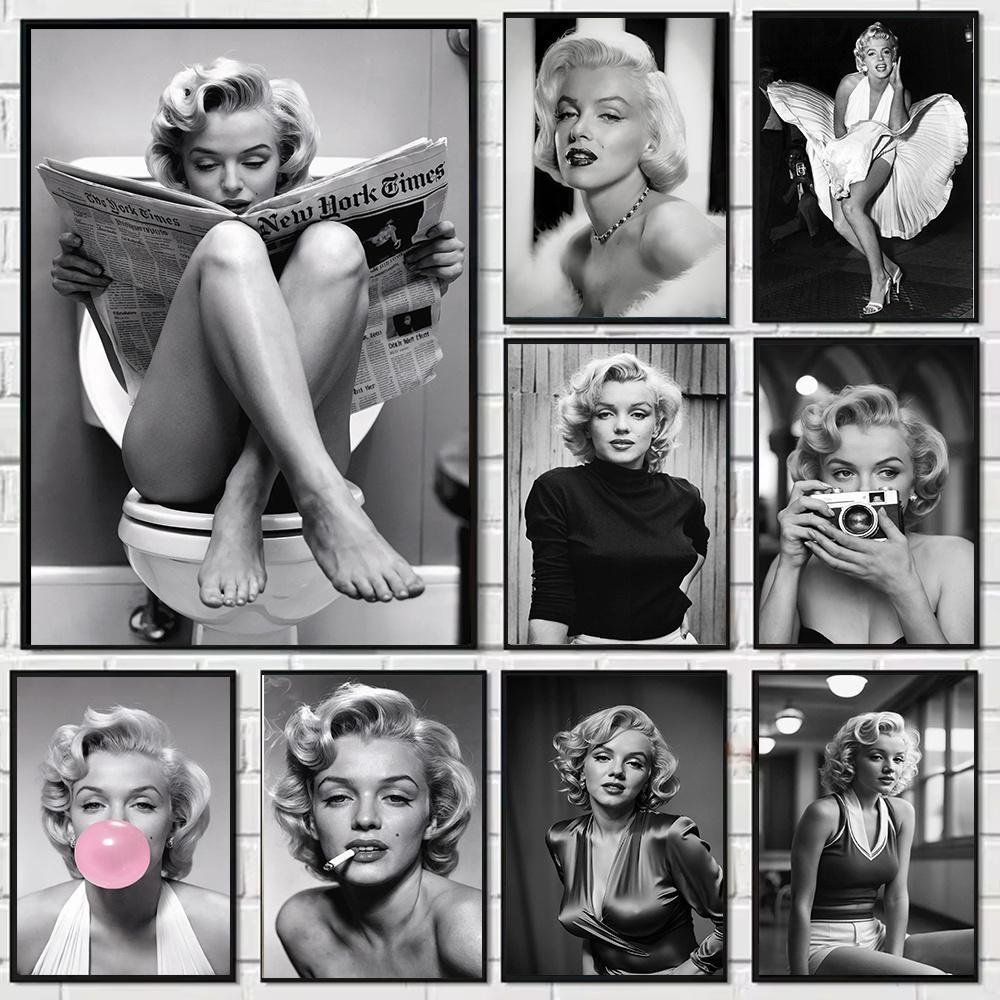 Black and White Movie Star Marilyn Monroe Poster Modern Art Canvas Painting Cafe Bar Room Wall Decor Cuadros
