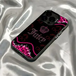 Creative Crown Cherry Leopard Print Silver Color Phone Case, Fits iPhone 17/17 Pro/17 Pro Max/16/16 Pro/16 Pro Max/11-15 Series shockproof mobile soft female protective dustproof anti-fall aesthetic pattern fashionable camouflage stylish tough junk