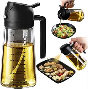 Glass Olive Oil Sprayer 16oz – 2-in-1 Oil Dispenser Bottle for Cooking, Air Fryer, Salad & BBQ, Refillable Kitchen Spray Bottle (Black)