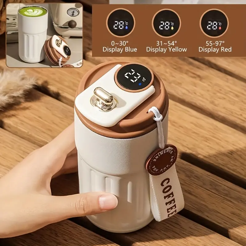 1pc 316 Stainless Steel Insulated Coffee Mug, 15.55oz Leakproof Flip-Top Travel  Cup with Battery