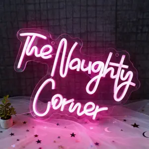 Naughty corner neon sign wall decoration, pink LED sign room party office business bar sign man cave decoration, USB powered