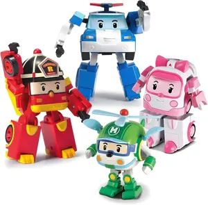 Robocar Poli 4 Pack Poli + Amber + Roy + Helly 4" Transforming Car Toys, Emergency Toy Vehicles, Holiday Birthday Rescue Car Toys Gift for Boys Girls