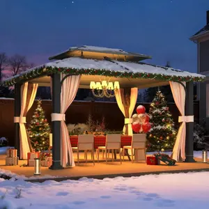 12 FT x 14 FT Aluminum Hardtop Gazebo - Double-Layer Roof with Curtains & Netting, Spacious Weather-Resistant Shelter for Backyards