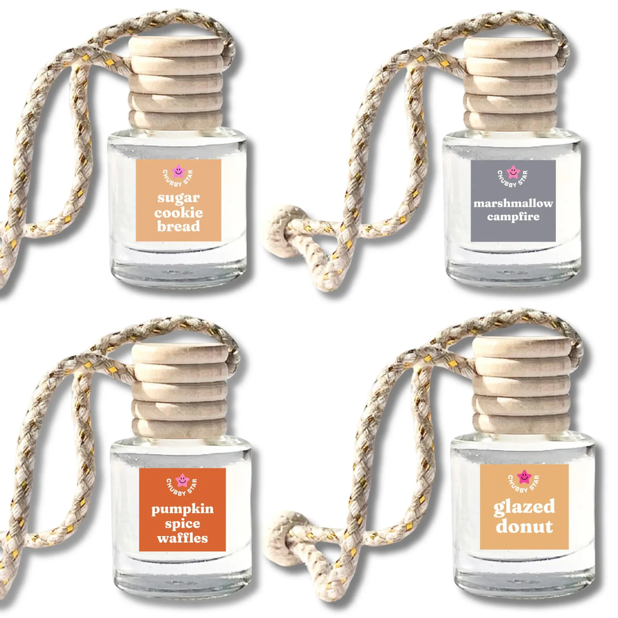 Fall Car Freshener 4 Pack - Scented Car Air Freshener for Autumn and Fall Season - Phthalate-Free Fine Fragrance Oil - Pumpkin Spice Waffles, Marshmallow Campfire, Glazed Donut, Sugar Cookie Bread Scents - 10 mL, Car Fragrance Set, Cars Accessories