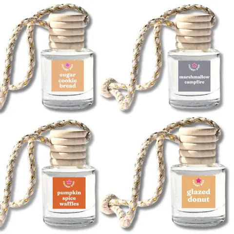 Fall Car Freshener 4 Pack - Scented Car Air Freshener for Autumn and Fall Season - Phthalate-Free Fine Fragrance Oil - Pumpkin Spice Waffles, Marshmallow Campfire, Glazed Donut, Sugar Cookie Bread Scents - 10 mL, Car Fragrance Set, Cars Accessories