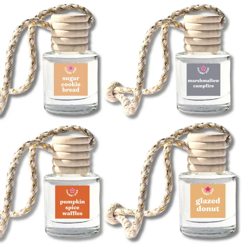 Fall Car Freshener 4 Pack - Scented Car Air Freshener for Autumn and Fall Season - Phthalate-Free Fine Fragrance Oil - Pumpkin Spice Waffles, Marshmallow Campfire, Glazed Donut, Sugar Cookie Bread Scents - 10 mL, Car Fragrance Set, Cars Accessories