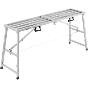 VEVOR Work Platform, 63"x 15" Portable Scaffolding Platform, Folding Steel Step Ladder Adjustable Height 31.5"-50.1", 800 lbs Load Capacity, Non-Slip Drywall Painting Stool for Cleaning &Washing