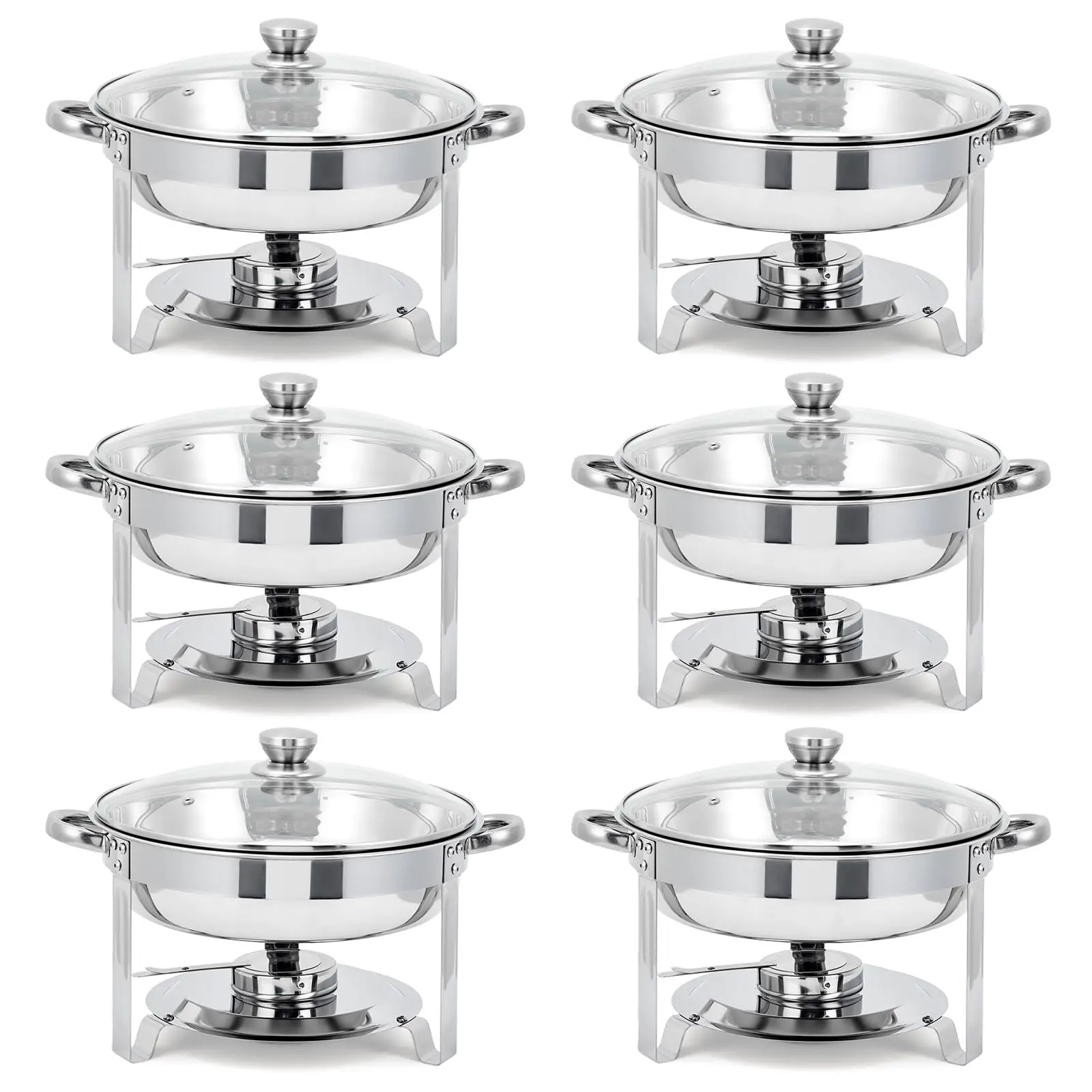 5QT Round Chafing Dish Set (6 Pack&4Pack&2pack) - Stainless Steel Buffet Set with Glass Lids, Fuel Holder & Food Pans - Perfect for Weddings & Parties stainless steel chafers,Banquet Dishware