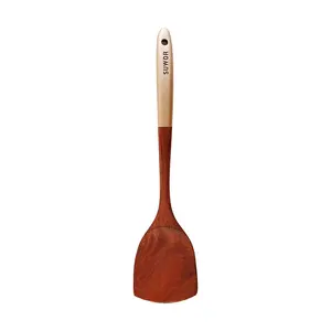 KAWASIMAYA Champagne Sandalwood Wok Spatula - Non-Stick Cookware Friendly, Natural Wood Kitchen Utensil for Stir-Frying