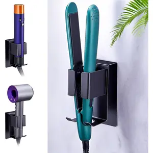 Hair Straightener Holder Wall Mounted Blow Dryer Holder, Stainless Steel Blow Dryer and Curling Iron Holder, Black Hair Dryer and Straightener Holder, Bathroom Hair Tools Organizer and Storage