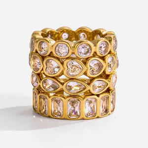 Classic Design 18K Gold Stainless Steel Heart Ring with Brilliant White Zirconia Stackable Queen-Style Ring for Elegant Wear promise gf