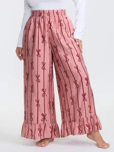 BLOOMCHIC Women's Plus Size Lounge Pants, Pajama Pants with Supersoft Nylon Geometric Striped Casual Pants with Smooth Fabric and Pocket, 2026 Summer Vibes