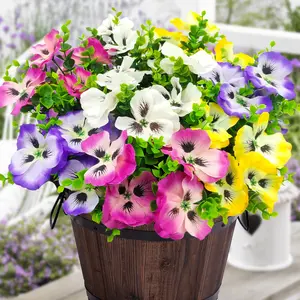 Pansies Artificial Flowers for Outdoors, UV Resistant 8 Bundles, Silk Pansy Plastic Fake Plants, Home Garden Window Box Patio Decor