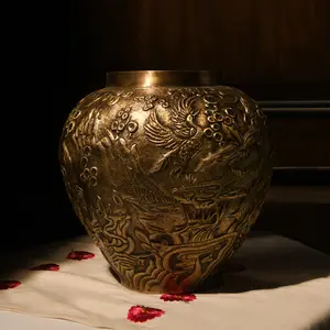 Brass Vase Sculpted Crane Design | Handcrafted Decorative Vase