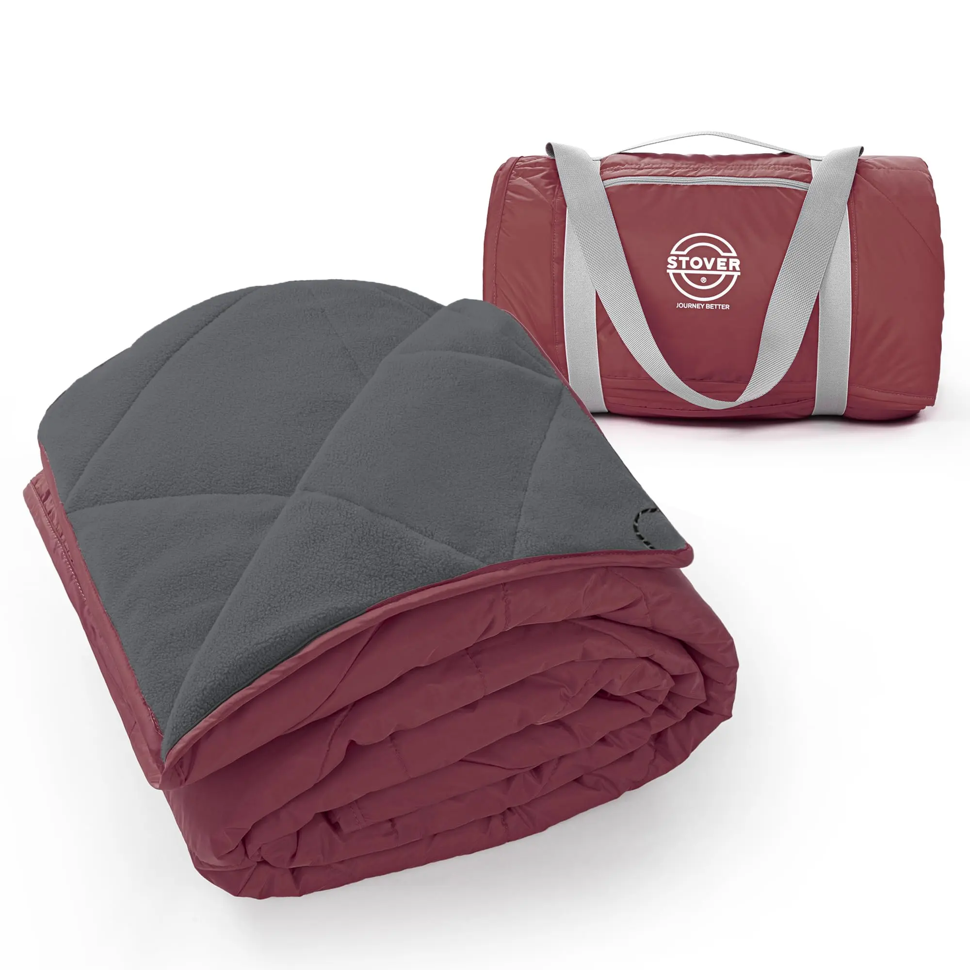 STOVER Outdoor Waterproof Fleece Blanket for Camping, Picnics, Stadiums, Sports, The Beach– Warm, Windproof, Sand-Resistant, Compact with Elastic Band