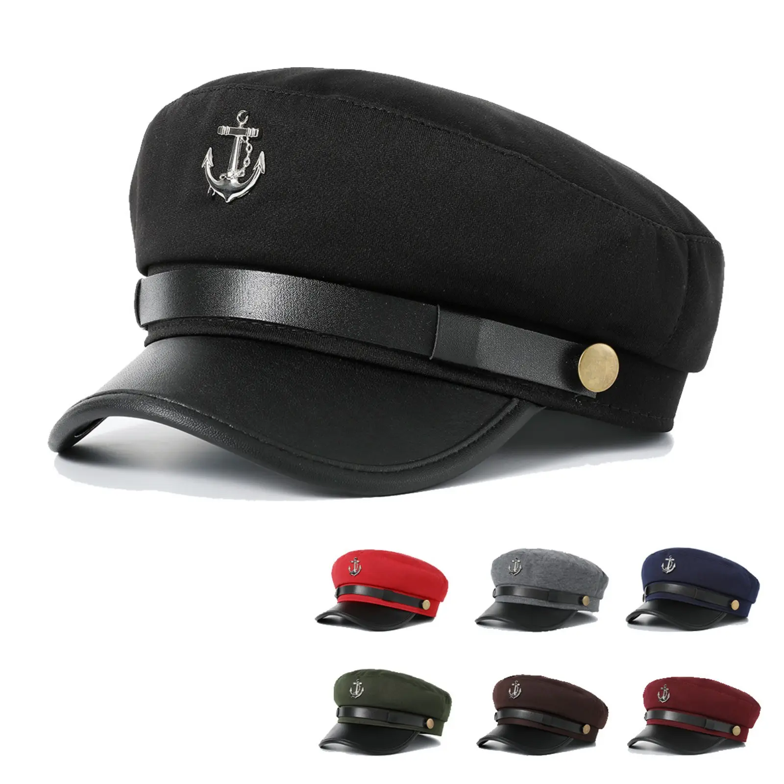 British-Style Cotton Sailor Hat with Anchor Detail, Basic Casual Navy Captain Style Fashion Accessory, Casual Wear, British Sailor, Anchor-Decorated