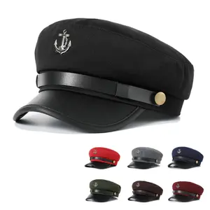 European American Navy Beret, British Style Sailor Hat with Anchor Decor, Fashion Casual All-Match Cap