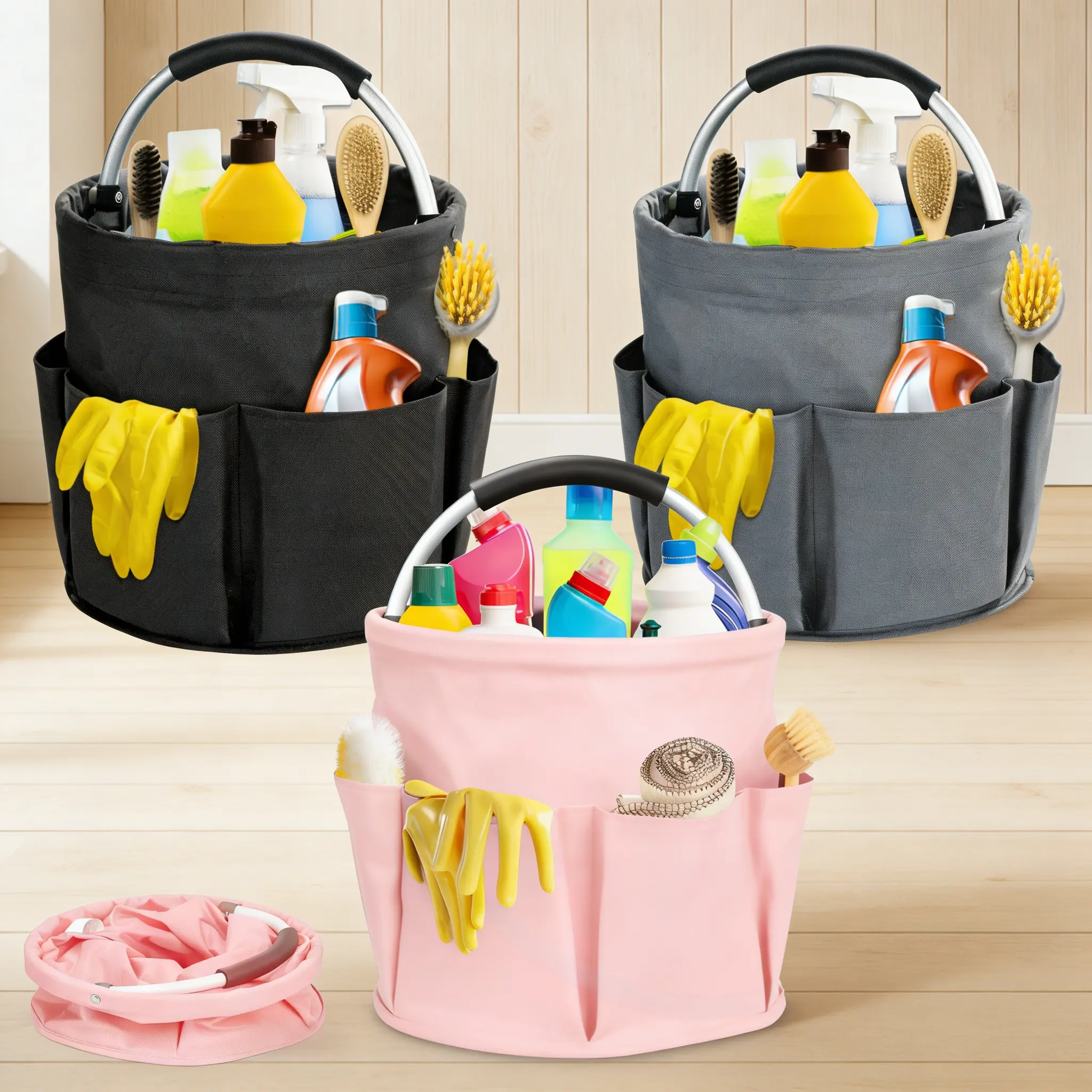 Portable Foldable Cleaning Supplies Organizer Tote Bag for Home, Kitchen, Bathroom, Car Detailing, and RV Use — Durable, Lightweight, and Space-Saving
