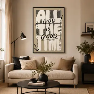 Modern Christian Wall Decor With"GOD. ALL. THE TIME. & GOOD. ALL.THE TIME. FAITH. ALL. THE TIME." -Black & White Minimalist Bible VerseArt In Beige/Gray/White - VerticalInspirational Scripture Print For Home,Church - Modern Christian Wall Decor With