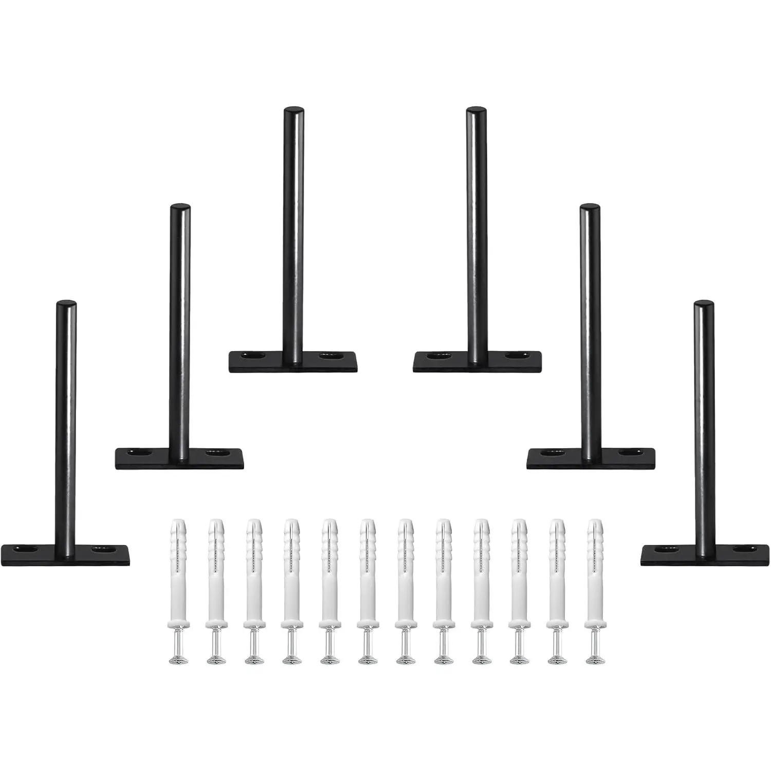 6pcs 5 Inch Floating Shelf Bracket, Heavy Duty Hidden Shelf Brackets, Matte Black Invisible Shelf Supports with Screws and Wall Plugs, Solid Cold Rolled Steel