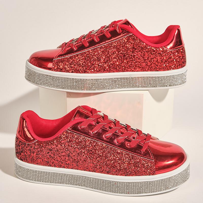 Women's Glitter Tennis Sneakers Neon Dressy Sparkly Sneakers Rhinestone Bling Wedding Bridal Shoes Shiny Sequin Shoes