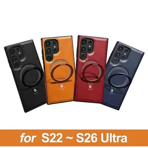 NganGee Leather Protective Case for Samsung Galaxy S26Ultra,S25,S24,S23,S22 with Metal Stand and Shockproof Casing