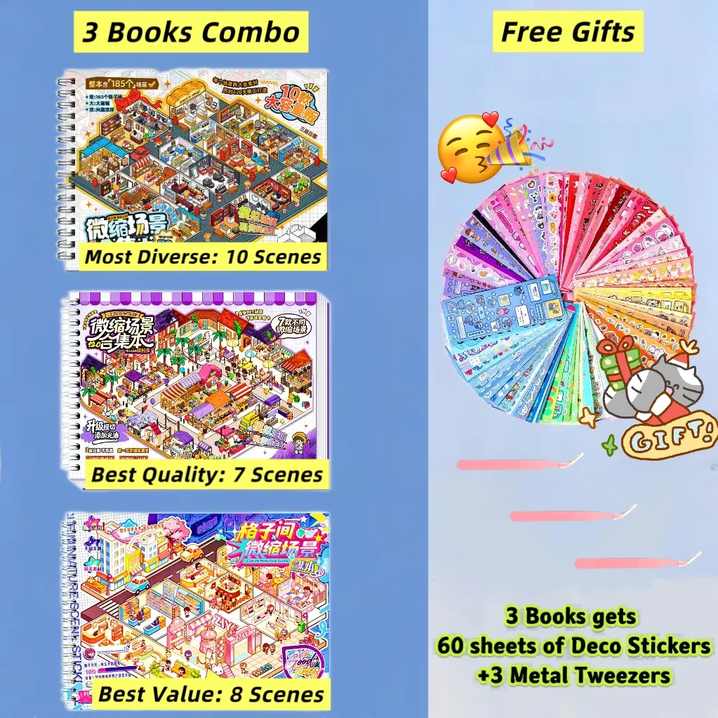 [Guideline Version] Diverse Cubicle Themed Sticker Scene Book, Street View Series Puzzle Stickers, Anxiety Relief Sticker Pack, DIY Decorative Stickers for Crafting, Cute Cartoon Stickers, Creative Stickers for Scrapbooking, Screen-free Hobby, Journals