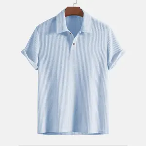 Men’s polo shirt with a turn-down collar and diamond knit pattern; casual loose fit with short sleeves. Men’s solid-color, minimalist top available in multiple colors—casual, comfortable, and breathable.