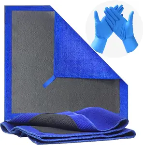 Clay Towel Pack of 2 with 2 Free Gloves Inside Fine Grade Microfiber Towel Auto Detailing Towel Clay Bar Alternative for Car Detailing (Blue) Reusable