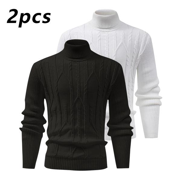 Men's Turtleneck Warm Sweater, Vintage Cable Knit Style, Thickened Winter & Autumn Knitwear with Locking Temperature Technology, Stylish Texture, Suitable for Office Workers and Everyday Street Style, Versatile Innerwear
