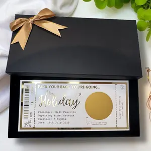 Happy Mother's Day Message Card & Black Box, Holiday Golden Ticket Scratch Card, Reveal Plane Boarding Pass Voucher, Destination Pass Fake Flight Luxury Gift Voucher Hen Stag Do, Funny Gift