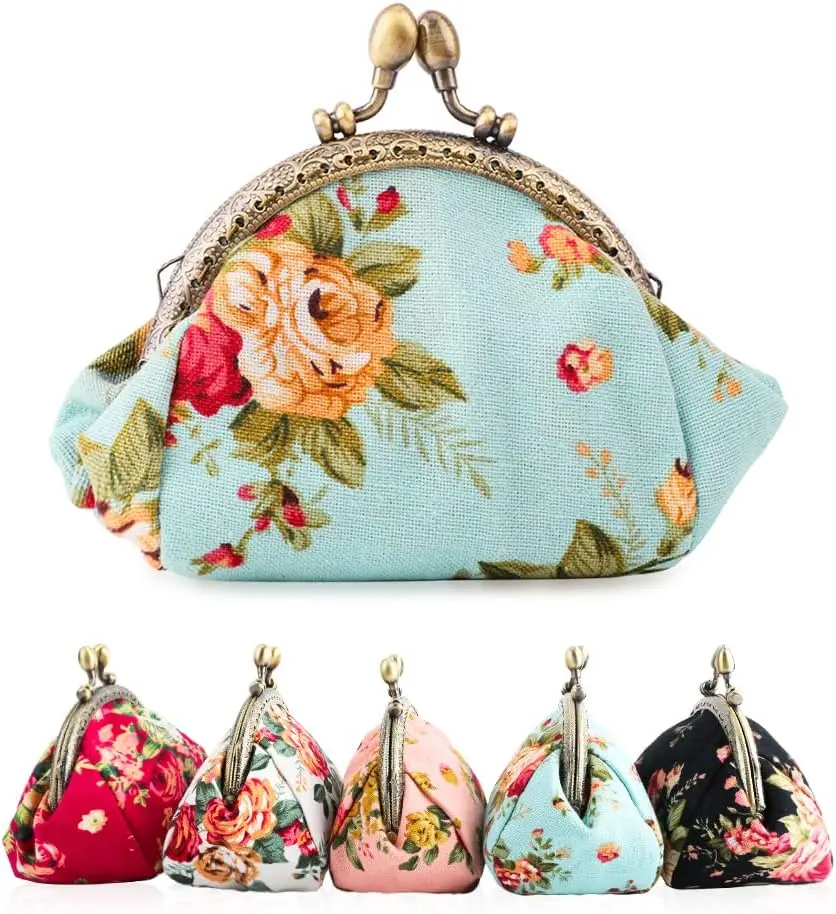 CCidea Handmade Floral Kisslock Wallet for Women - Foldable Vintage Cute Coin Purse, Wallets for Women with Card Handling for Coins, Cash, Keys, Ideal for Housewarming, Business Use, Fashion Wallet, Casual