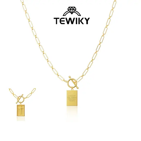 TEWIKY Female Long Chunky Paperclip Cuban Link Statement Religious Necklace - Metal-Coated Back Engraved Jesus’ Blessing Message Faith Pendant, Casual Jewelry for Anniversary Gifting