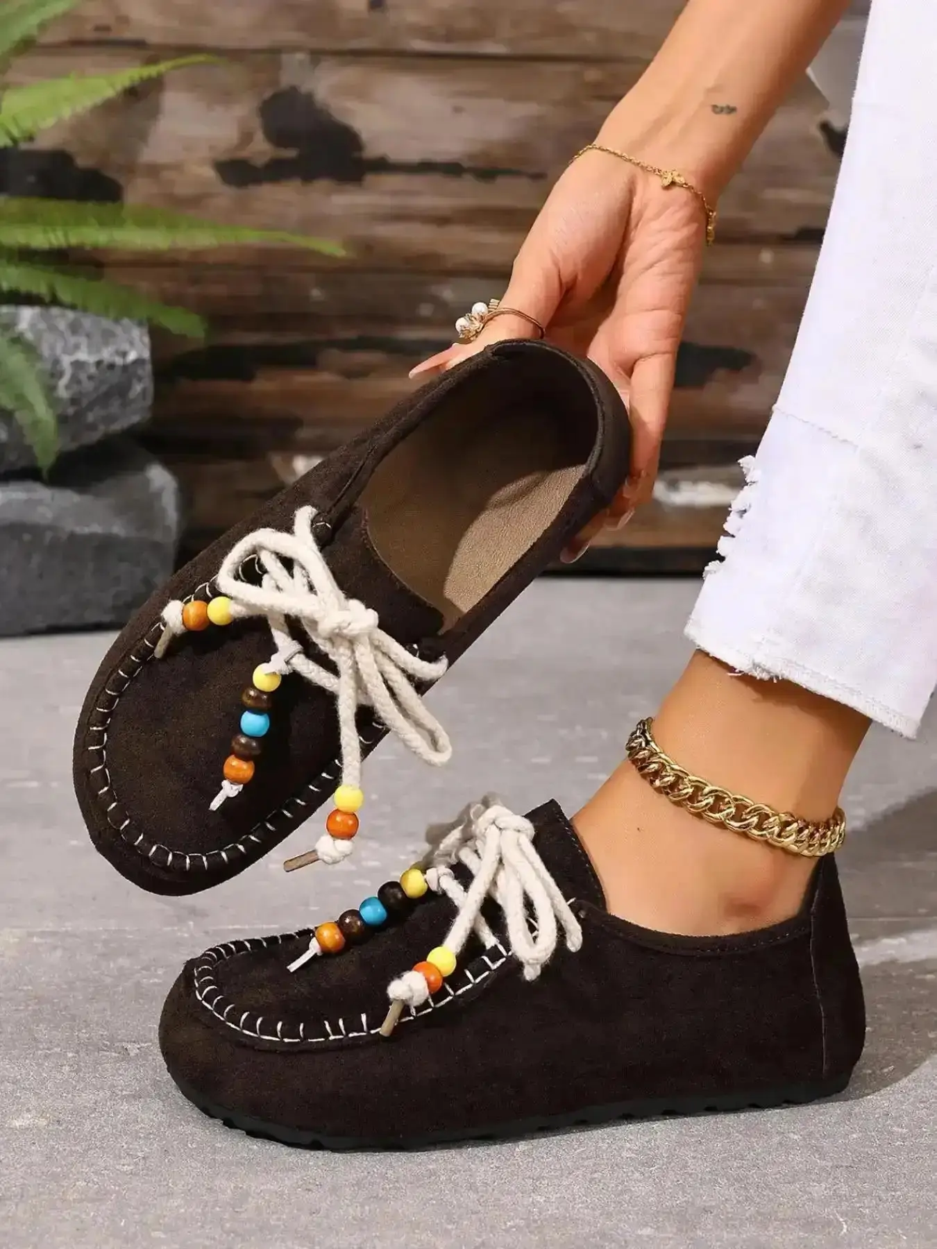 Women's Ethnic Style Hippie Daily Slip with Hemp Rope Laces Colorful Beaded Decor Chic Flats Light Non-Slip Rubber Outdoor Shoes Slip-Ons for City Walking Comfy Professional Office Wear. Sleek Heels Practical"