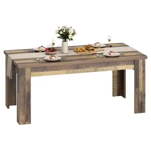 Garvee Farmhouse Rectangular Dining Table for 4-8 People – Large Wooden Kitchen Table with Reinforced Triangle Legs and Spacious Top, Ideal for Dining Rooms, Apartments, and Small Spaces in Rustic Brown Finish