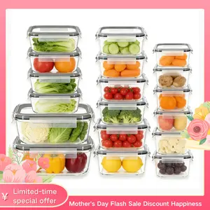 18-Pack Unbreakable Glass Food Storage Containers, 6 Sizes Square&Rectangle, Airtight Leakproof, Dishwasher/Oven Safe (BPA-Free)