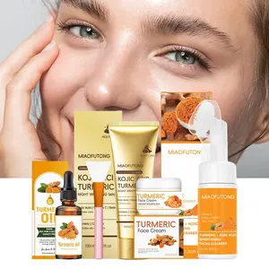 4 piece turmeric facial clean and care set, including cleansing mousse, facial essence oil, face cream and tear off facial mask, four step set for cleaning and moisturizing skin, suitable for turmeric facial care in autumn and winter, Hydrating