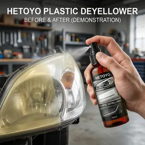 Plastic yellowing restoration spray: Quickly removes yellowing; repairs plastic panels in car headlights and air conditioning systems.