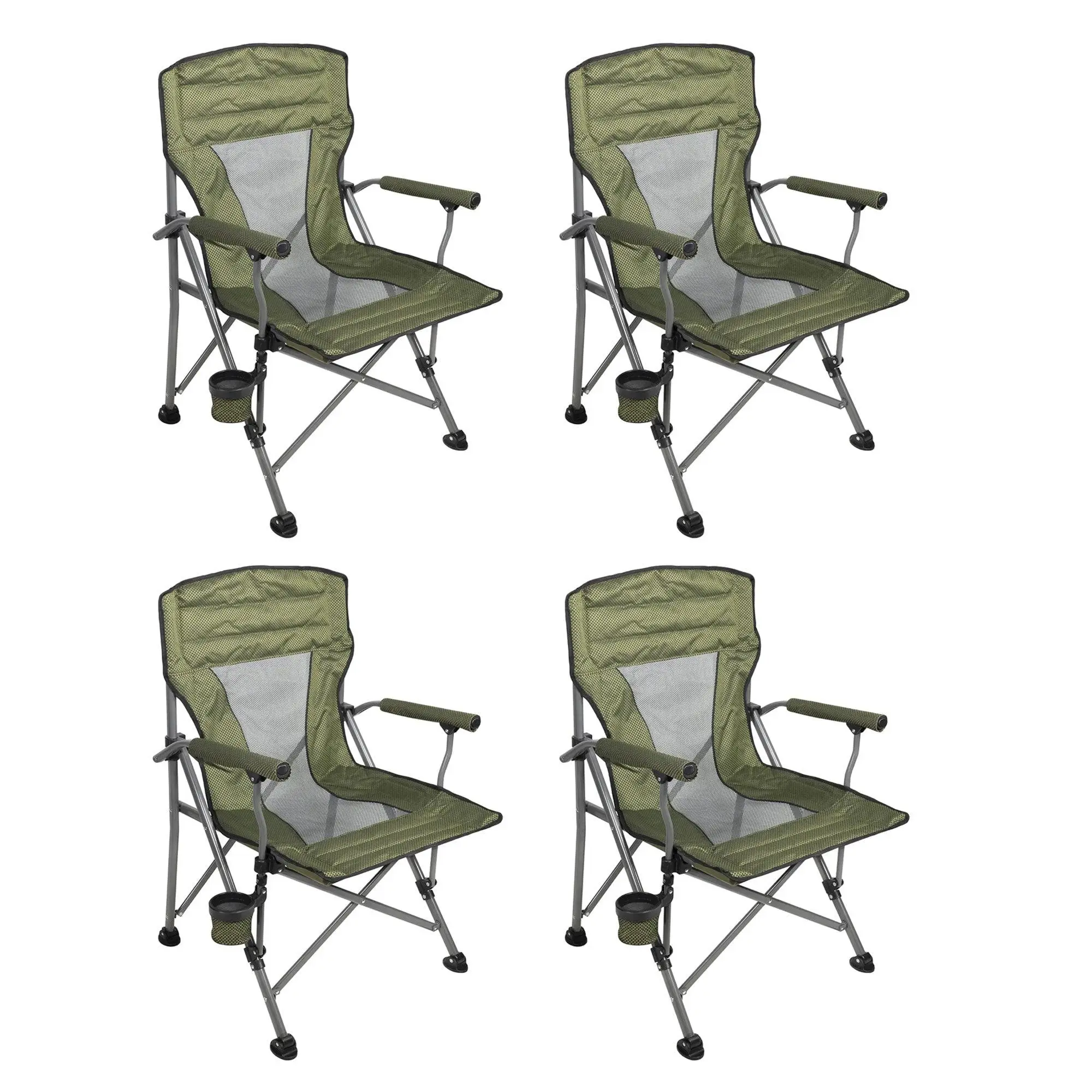 Four Seasons Courtyard Quad Sports Arm Chair with Lumbar Support, Green (4 Pack)