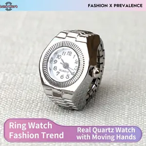Women's Adjustable Elastic Ring Watch - Vintage Stainless Steel Quartz Finger Timepiece with Moving Hands, Multiple Colors, Fashion Jewelry for Daily Use, Watches for Women
