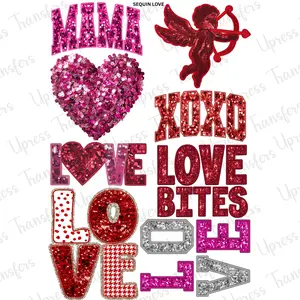 Sequin Love Mini DTF Transfer Gang Sheet 24.5" x 36" Direct To Film for DIY Enthusiasts Vibrant Custom Options Cozy Handmade Aesthetic Pink Green Christmas Design