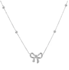Silver Bow Necklace in Titanium Steel - Elegant and Durable Jewelry for Everyday Wear