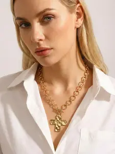 Thick Hammered Cross Necklace Vintage Push Button Clasp, Daily Wear, Valentine's Day Gift, Elegant Style, Alloy Material