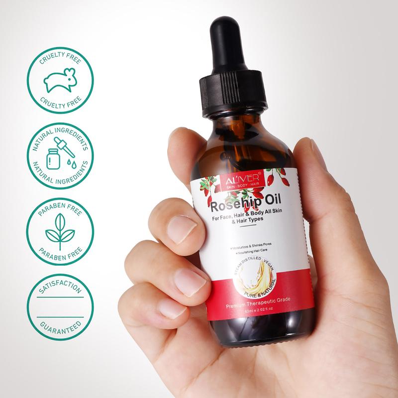Aliver Rosehip Oil, Organic Rosehip Seed Oil  For Face, Hair, Nail, (60ml/2.02Fl Oz)