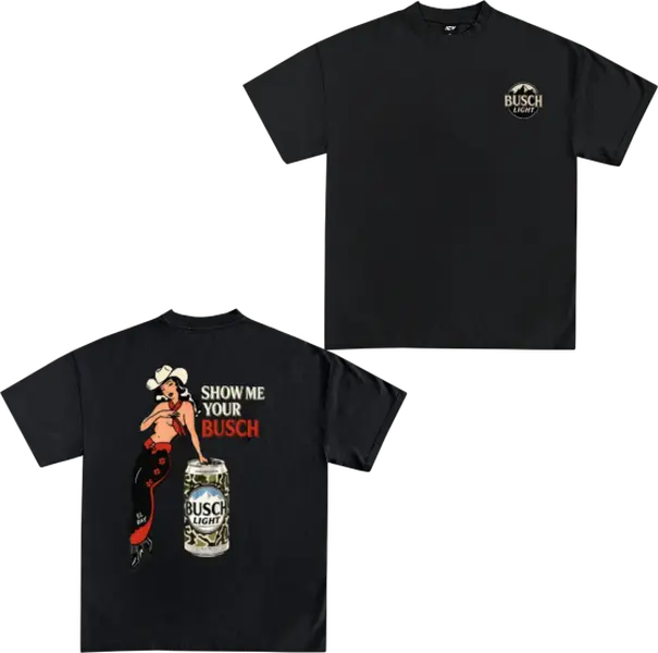 Show Me Your Busch Graphic T-Shirt, Funny Cowgirl Vintage Tee, Vintage Pin-Up Cowgirl Tee, Funny Beer Lover Gift For Men