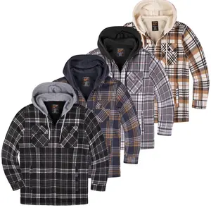 Outdoor Men's Sherpa-Lined Flannel Hoodie Jacket - Warm Zip-Up Layer for Cold Weather - Classic Fleece Plaid Pattern - Perfect for Hiking, Camping, & Everyday Winter Wear - Durable & Fashion-Forward